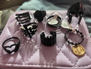 Gothic Black Stainless Steel Rings 8pcs Sizes 17-20