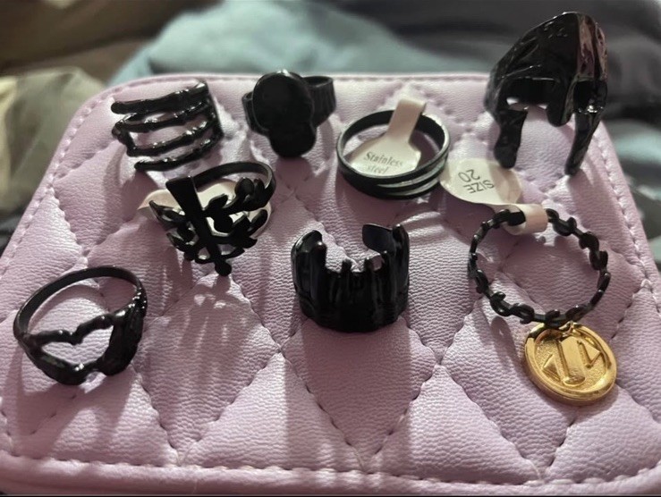 Gothic Black Stainless Steel Rings 8pcs Sizes 17-20