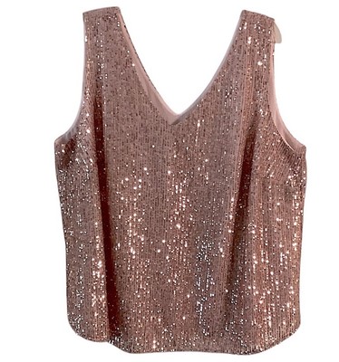 LOFT Sequin Top Sleeveless Women's Plus 20 Pink Sleeveless V-Neck Party Tank 