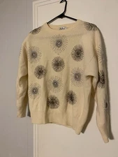 Vintage Beaded Cardigan Sweater 70% Lambswool Beaded Star Pattern Small Arleen