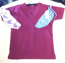 MEDLINE COMFORTEASE UNISEX SCRUB TOP BURGUNDYSIZE SMALL W/2 SCRUB HATS