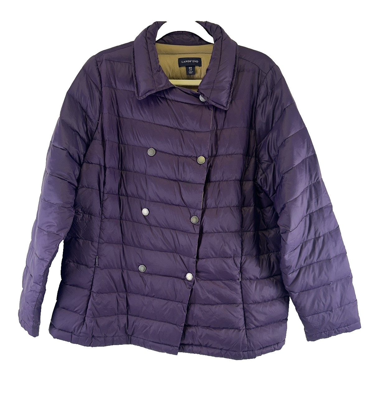 Lands End Down Jacket Purple Double Breasted Snap… - image 1