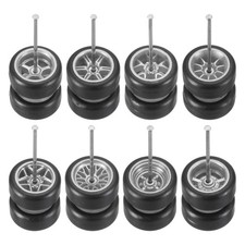 8 Set 1/64 Wheels and Tires Set, Kit 6 Rims Silver Rims