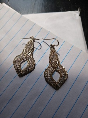 Silver Tone, Filigree Open Teardrop Dangle/Drop Earrings Pair, French Wire