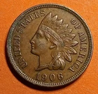 ■ 1906 INDIAN PENNY ONE CENT ☐ Full Liberty, 4 Diamonds