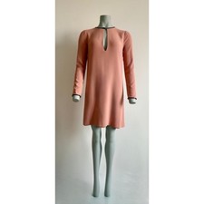Gucci Pink Shift Mini Dress Leather Trim Size S IT 42 Made in Italy