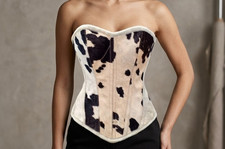 Custom Cowhide Leather Overbust Corset Steel Boned Waist Trainer Gothic Bustier