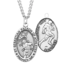 Saint Sebastian Sterling Silver Football Male Athlete Medal Necklace 24" Chain