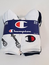 Champion 10 Pair Youth Child Navy And White Crew Socks Size 3Y-5Y Logo Sock 7-9