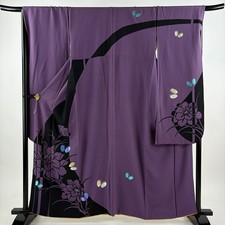 JAPANESE KIMONO FURISODE PURPLE 159cm 5 ft 3 in PURE SILK FF9928