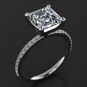 Authentic 3.00 Ct Asscher White Moissanite Solitaire Engagement Ring 14K White Gold Plated