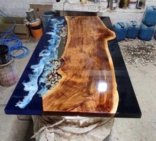 Tavolo da pranzo Ocean Wave resina epossidica legno di acacia fatto a mano decorazioni artistiche