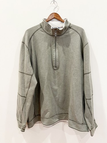 Tommy Bahama Sweat Homme 3XL Beige Pull 1/4 Zip Réversible Preppy Doux