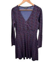 Toad&Co Dress Womens Medium Blue Red Flower Print Organic Cotton Blend Pockets