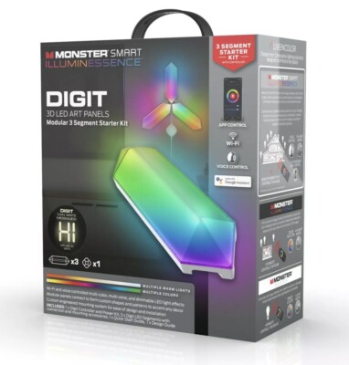 Monster DIGIT 3 Panel Smart Modular 3D LED Art Panels Lights Starter Kit Mood