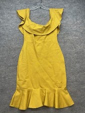 Lulu's Dress Size Medium M Yellow Bodycon Stretch Ruffle Confidence Boost