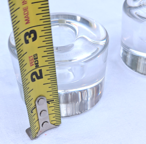 Orrefors Swedish Round Heavy Crystal CANDLE HOLDER PAIR Signed - Picture 3 of 9