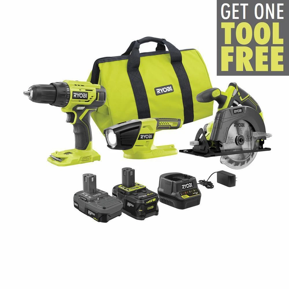 RYOBI ONE+ 18V Cordless 6-Tool Combo Kit with 1.5 Ah Battery, 4.0 Ah  Battery, and Charger 