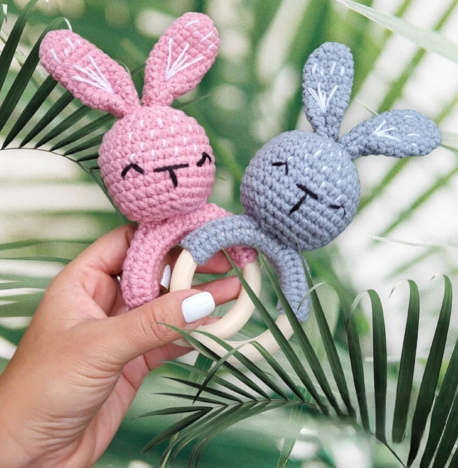 sonajero para bebe De крючком + зажим De Chupete De Madera (Gris) - Изображение 4 из 4