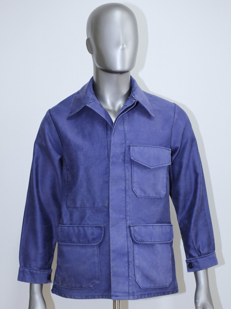 French 1960s Work Chore Blue Moleskin Jacket SOFRAF Size S