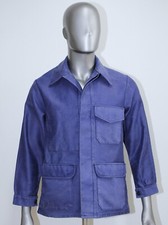 French 1960s Work Chore Blue Moleskin Jacket SOFRAF Size S Made in France