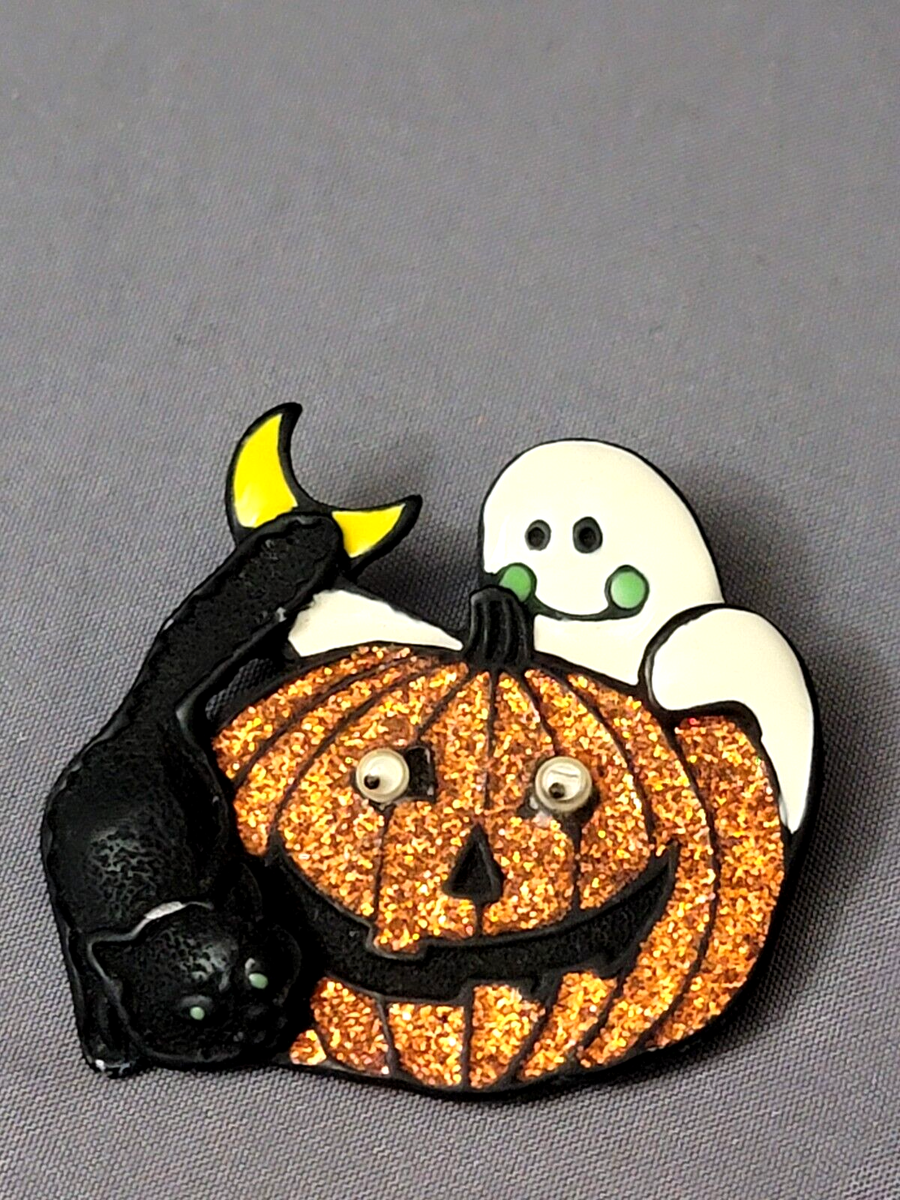 Halloween Brooch Pin SFJ Enamel Fashion Metal Safety Clasp Cat Pumpkin  Ghosts