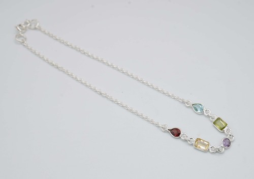 925 Solid Sterling Silver Faceted Peridot ,Amethyst Multi Stone Anklet LT745 - Picture 10 of 12
