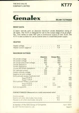 1977 Genalex KT77 Beam Tetrode Audiophile Dealer Specs Brochure HiFi Audio 