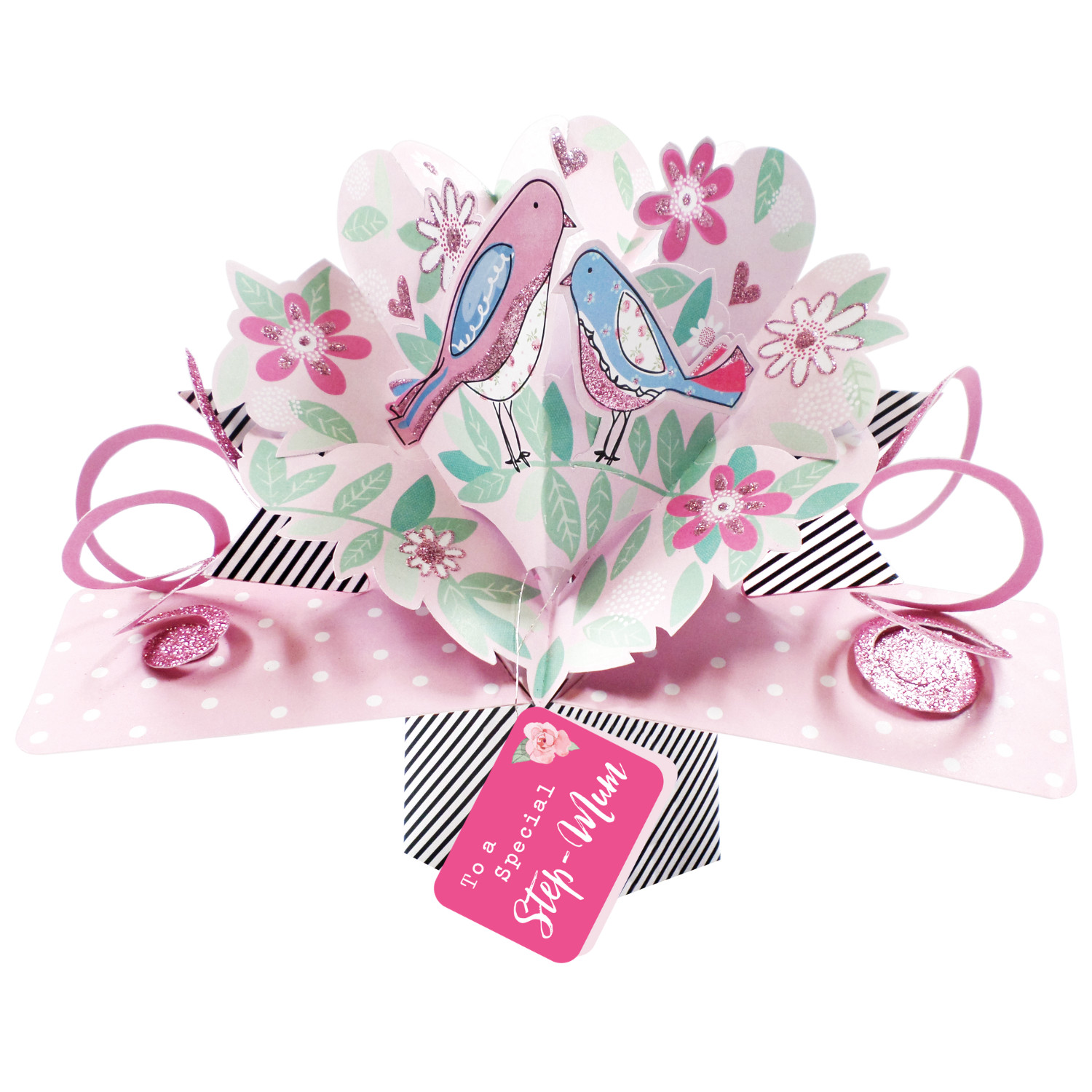 Special Step-Mum Pretty Birds Pop Up Card Mother's Day, Birthday, Any Occasion