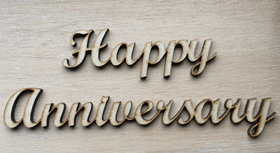 Holzhandwerk Happy Anniversary Formen, Laserschnitt 3 mm MDF Verzierungen 5er-Pack