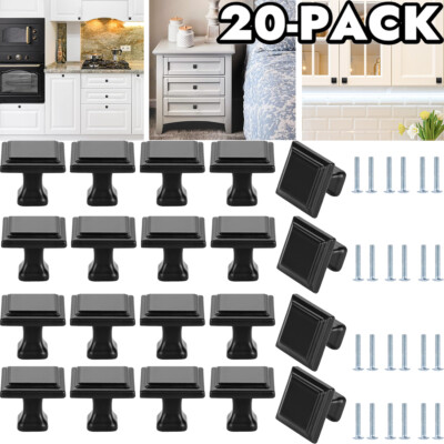 20 Packs Black Square Door Knobs Cabinet Handles Cupboard Drawer Kitchen Pulls