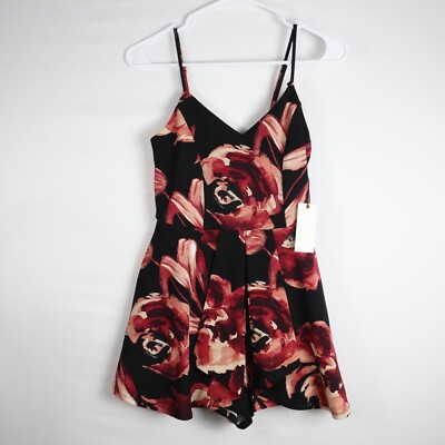 Active USA Red/Black Floral Romper Womens Size Small NWT Spaghetti Strap Pull On