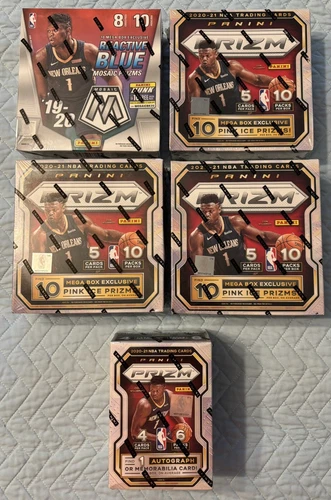 Lot 2020-21 Panini Prizm NBA Mega (3) & Blaster (1), 2019-20 Mosaic Mega (1)