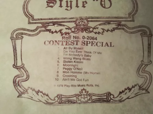 Play-Rite Music Roll No O-2064 10 Songs 