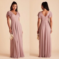 Birdy Grey Hannah Flutter Sleeve Mauve Bridesmaid Maxi Dress XS NWT Chiffon