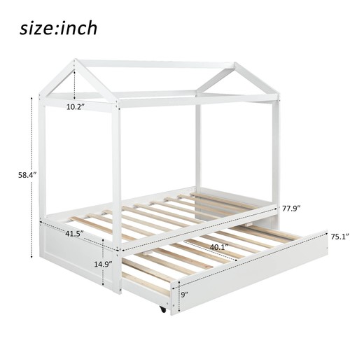 2025/House Bed Trundle White Bed Frames - Picture 2 of 16