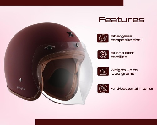 Retro Jet Leather Open Face Helmet Dull Chestnut Red, Size: L (59-60 cm) - Picture 4 of 6