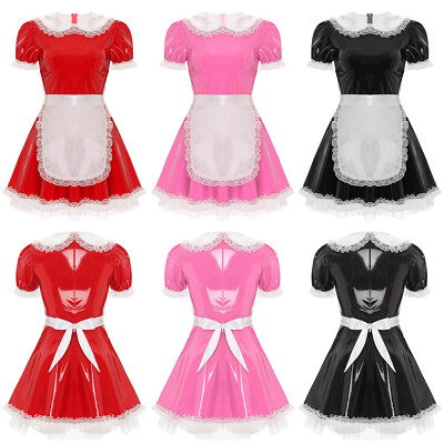 Freebily Damen Maid Kostüm Lackleder - Sexy Cosplay Outfit Für Karneval, Party & Rollenspiel