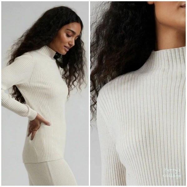 ATHLETA Reverie Mock Neck Sweater M MEDIUM Sea Salt White, Fitted Ribbed  Top NWT | eBay