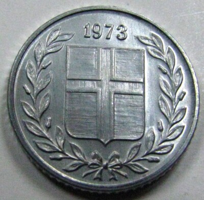 1973 Iceland 10 Aurar, About Dime Size, Small Change, World