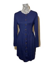 Potgmm Fit Flare Blue Dress Size M Long Sleeve Button Pockets Stretchy New Item 