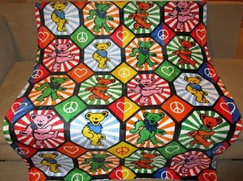 New Colorful Octagon Dancing Bears Plush Throw Gift Blanket Fleece Grateful Dead - Picture 2 of 3