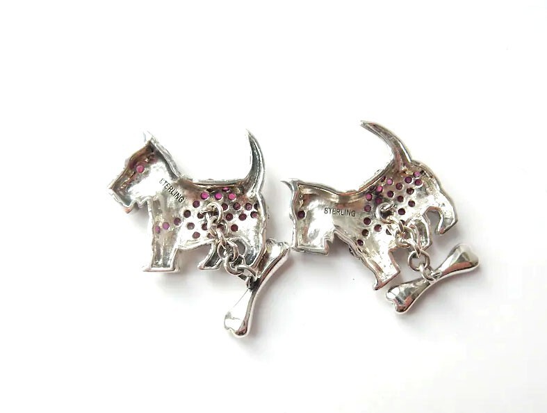 Ruby Gemstone Scottie Dog & Bone Cufflinks Sterli… - image 4