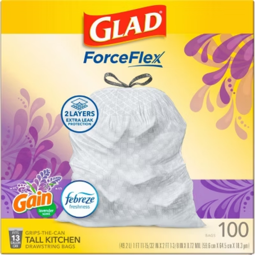 Glad ForceFlex Tall Kitchen Drawstring Trash Bags - Febreze Lavender - 13 Gallon - Picture 12 of 18