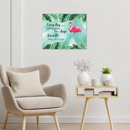 Green Plant Leaf Pink Flamingo Canvas Wall Art for Bathroom Living Room Bedroom - Picture 4 of 23