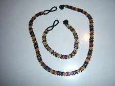 NW TRENDY Retro HANDMADE BOHO Seed Glass Beaded Flower Bracelet Necklace SET