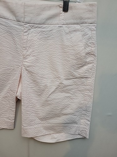 J Crew Women's Pink Peach White Striped Seersucker Casual Shorts Size 8 - Picture 2 of 5