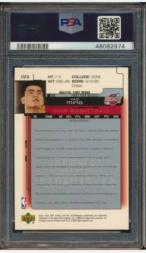 Yao Ming 2002 Upper Deck MVP 193 RC Rookie PSA 10 GEM MINT HOF Rockets - Picture 2 of 2