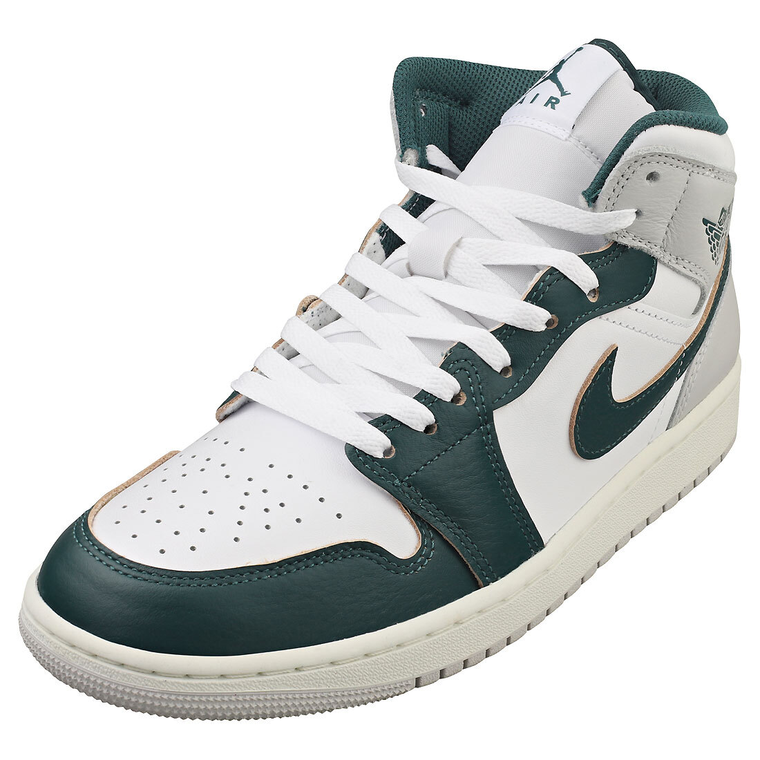 Nike Air Jordan 1 Mid SE Uomo - Sneakers Moda in Pelle Bianco e Verde - 41 EU