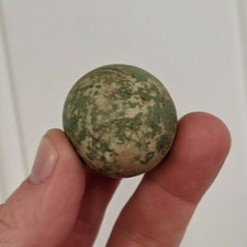 Antique Hand Made Green White Clay Marble Primitive Decor Rare